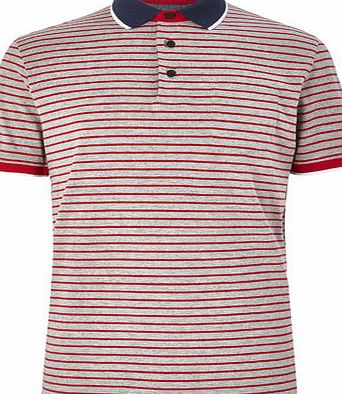 Bhs Mens Red Fine Striped Polo Shirt, RED BR52J17GRED