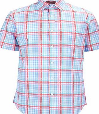 Bhs Mens Red Grid Checked Cotton Shirt, Red