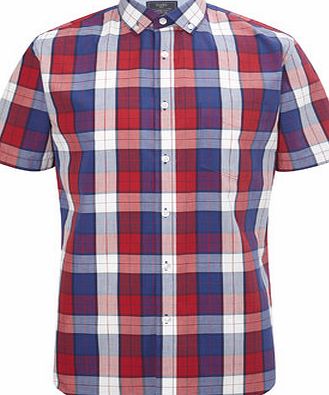 Bhs Mens Red Mix Cotton Checked Shirt, Red BR51A15GRED