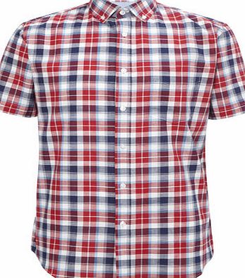 Bhs Mens Red Mix Textured Cotton Checked Shirt, Red