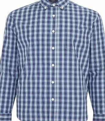 Bhs Mens Teal Textured Cotton Checked Shirt, Teal