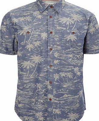 Bhs Mens Trait Chambray Hawaiian Print Shirt, Blue