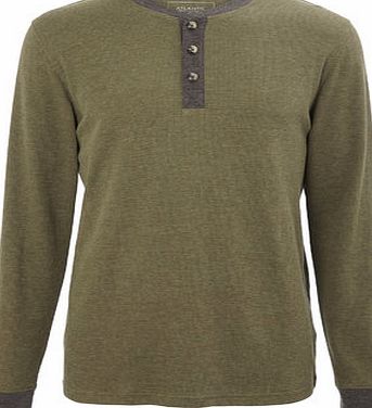 Bhs Mens Trait Green Long Sleeve Waffle Texture Top,