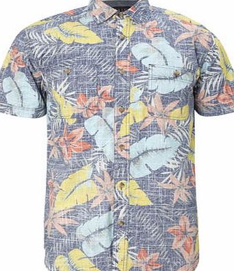 Bhs Mens Trait Hawaiian Print Shirt, Blue BR51T05GBLU