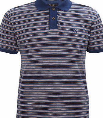 Bhs Mens Trait Navy Multi Striped Polo Shirt, Blue