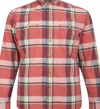 Bhs Mens Trait Red Cotton Checked Shirt, Red