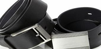 Bhs Mens Twin Pack Textured Buckle Belts, Black