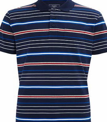 Bhs Mens Varied Colour Stripe Navy Polo Shirt, NAVY