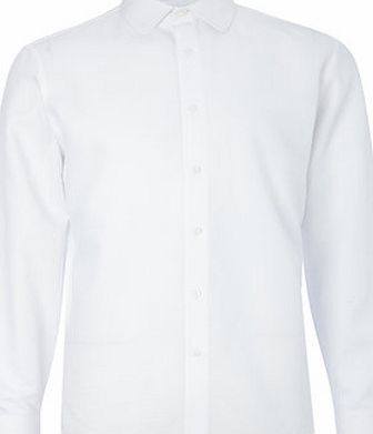 Bhs Mens White Textured Penny Collar Tailored Fit