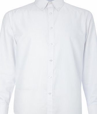 Bhs Mens White Twill Button Down Collar Shirt, White