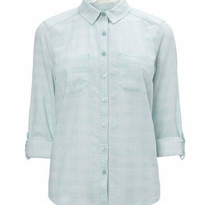 Bhs Mint Check Linen Blend Shirt, teal check