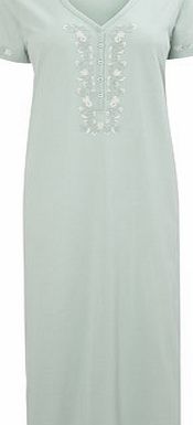 Bhs Mint Short Sleeve Jersey Embroidered Nightdress,