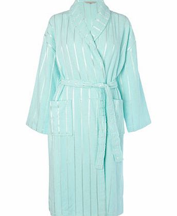 Mint Stripe Detail Towelling Robe With Shawl