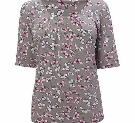 Bhs Mocha Butterfly Print Pleated Top, taupe