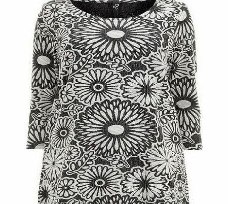 Bhs Monochrome Floral Texture Top, black/white