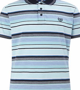 Bhs Multi Stripe Blue Jersey Polo Shirt, LT BLUE