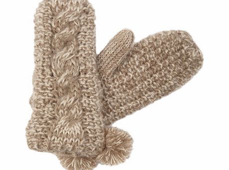 Bhs Natural Cable Pom Pom Mittens, natural 6609550438