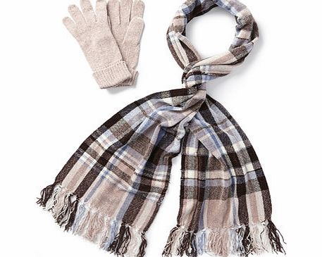 Bhs Natural Chenille Check Scarf and Glove Set,