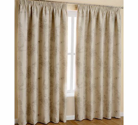 Bhs Natural Floral Bird Toile Pencil Pleat Curtain,