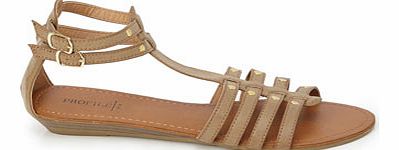Natural Low Wedge Gladiator Sandals, natural