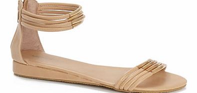 Natural Metal Tube Trim Low Wedge Gladiator