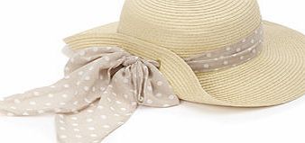 Bhs Natural Scrarf Trim Floppy Sun Hat, natural