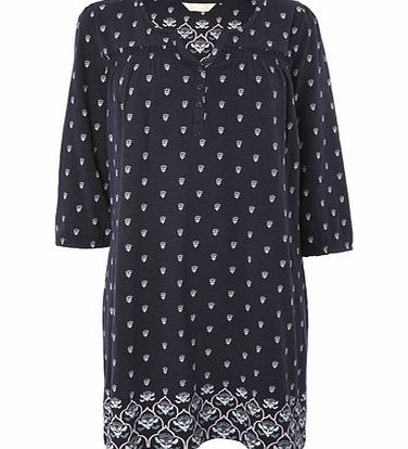 Bhs Navy 3/4 Sleeve Oriental Print Tunic, navy