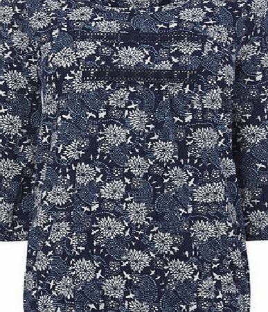 Bhs Navy 3/4 Sleeve Swirl Bird Gypsy Top, navy