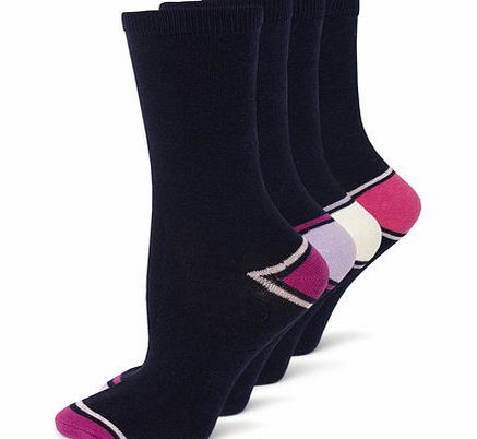 Bhs Navy 4 Pack of Coloured Heel and Toe Ankle High