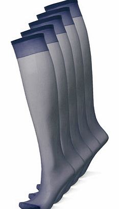 Bhs Navy 5 Pair Pack 15 Denier Knee Highs, navy