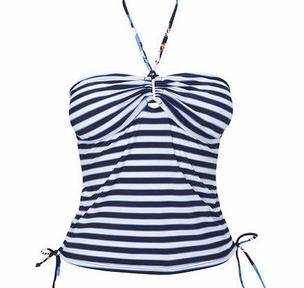 Bhs Navy And White Beach Stripe Bandeau Tankini Top,