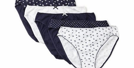 Bhs Navy and White Dandelion Printed 5 Pack High Leg