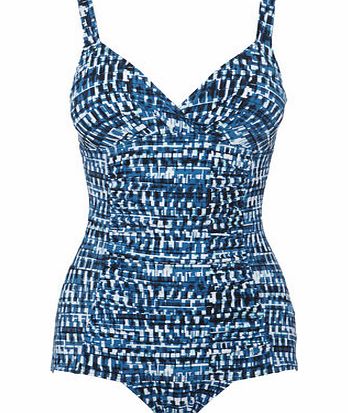 Bhs Navy And White Digital Block Print Tummy Control