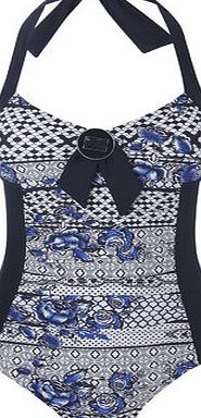 Bhs Navy and White Floral Printed Panel Tummy