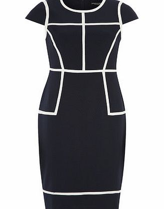 Bhs Navy and White Taped Dress, blue 19129361483