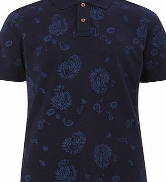 Bhs Navy Bandana Paisley Print Polo Shirt, Blue