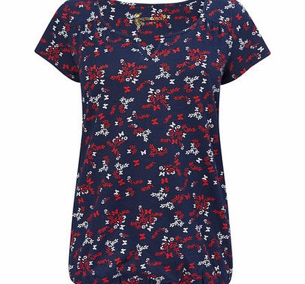 Navy Bird Printed Notch Neck Bubble Hem Top,