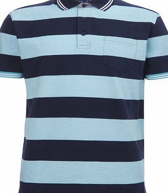 Bhs Navy Block Stripe Jersey Polo Shirt, MID BLUE