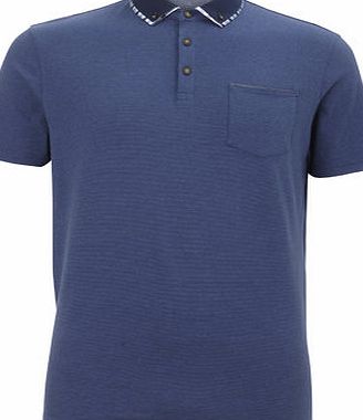 Bhs Navy Check Collar Smart Polo Shirt, Blue
