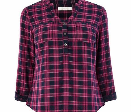 Bhs Navy Check Lined Popover Shirt, blue check