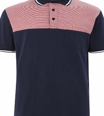 Bhs Navy Chest Stripe Design Polo Shirt, Blue