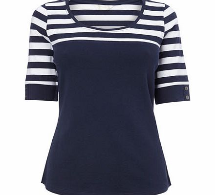 Bhs Navy Colour Block Stripe 1/2 Sleeve Scoop Neck