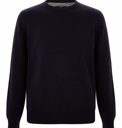 Navy Crew Neck Cotton Jumper, Blue BR53B01FNVY