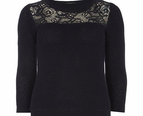 Bhs Navy Crochet Yoke Jumper, blue 19130451483