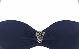 Bhs Navy Delicate Brooch Detail Bandeau Bikini Top,
