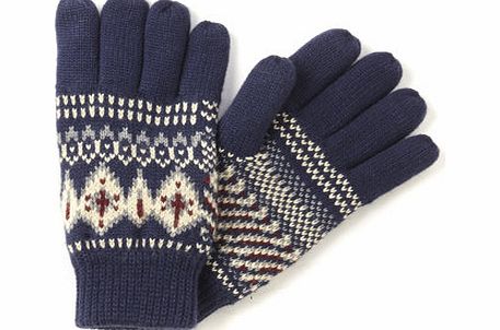 Bhs Navy Fairisle Gloves, Blue BR63G23FNVY