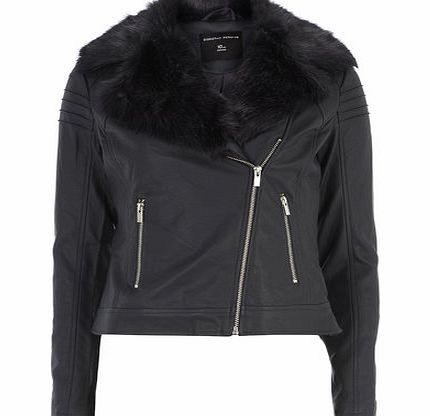 Bhs Navy Faux Fur Collar Jacket, blue 19128601483