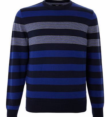 Navy Fine Stripe Cotton Jumper, Blue BR53B04FNVY