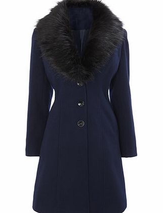 Bhs Navy Fit and Flare Faux Fur Coat, navy 8317380249