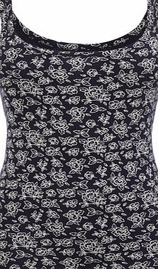 Bhs Navy Floral Print Double Strap Cami, navy